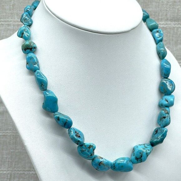 Jay King Turquoise Nugget Necklace Chunky Seven Peaks? Sterling Silver 18" - Picture 3 of 5
